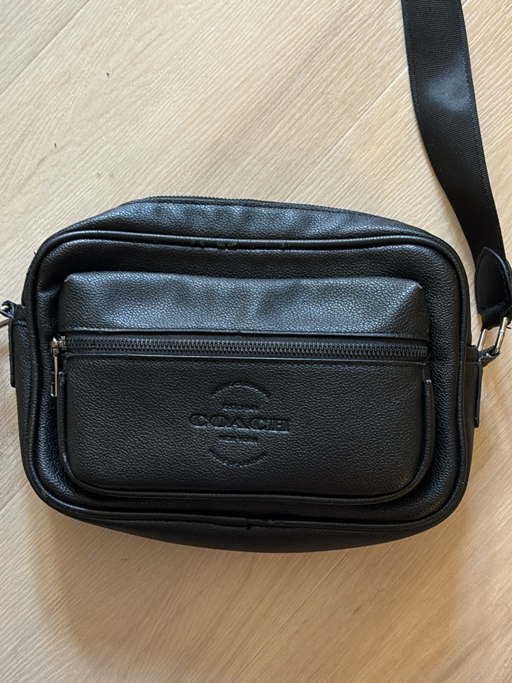 Coach Black Pebbled Leather Belt Bag with Front Zip Pocket